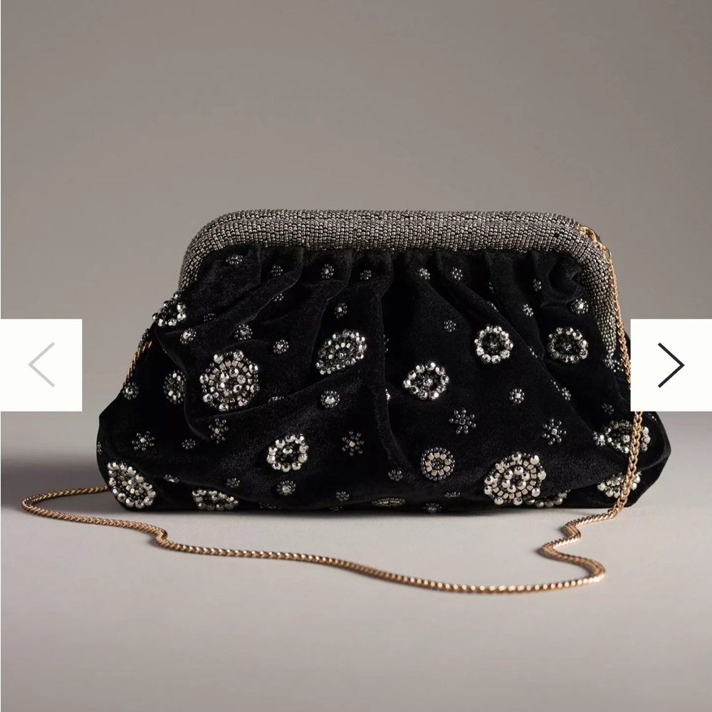 Anthropologie Black Studded Embellished Velvet Clutch